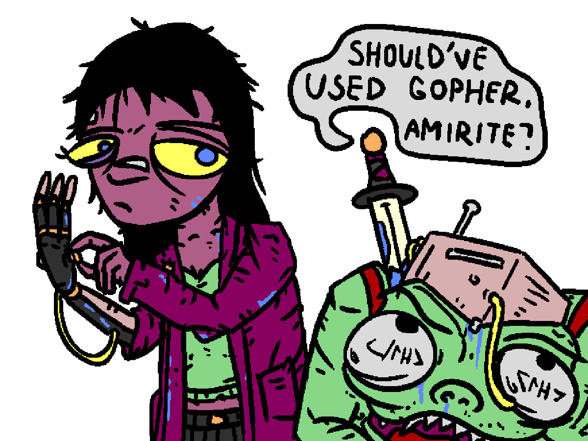 techno-mage fixes her robo-arm, while openblade remains in the corpse of a cyber-piglin